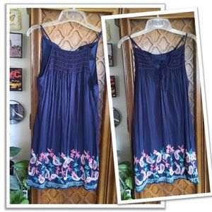 Vintage Bohemian Embroidered Halter Sundress - Navy, Size S
